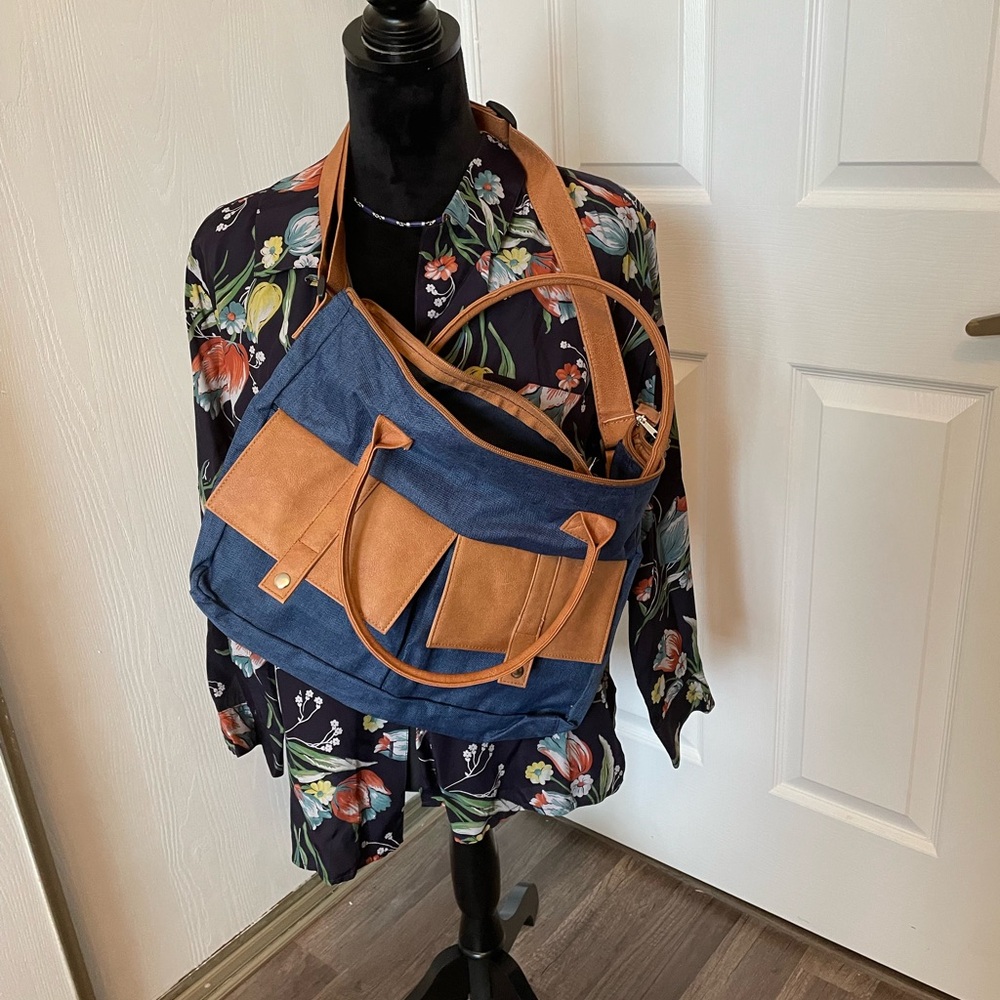 Stylish Blue and Tan Tote Bag